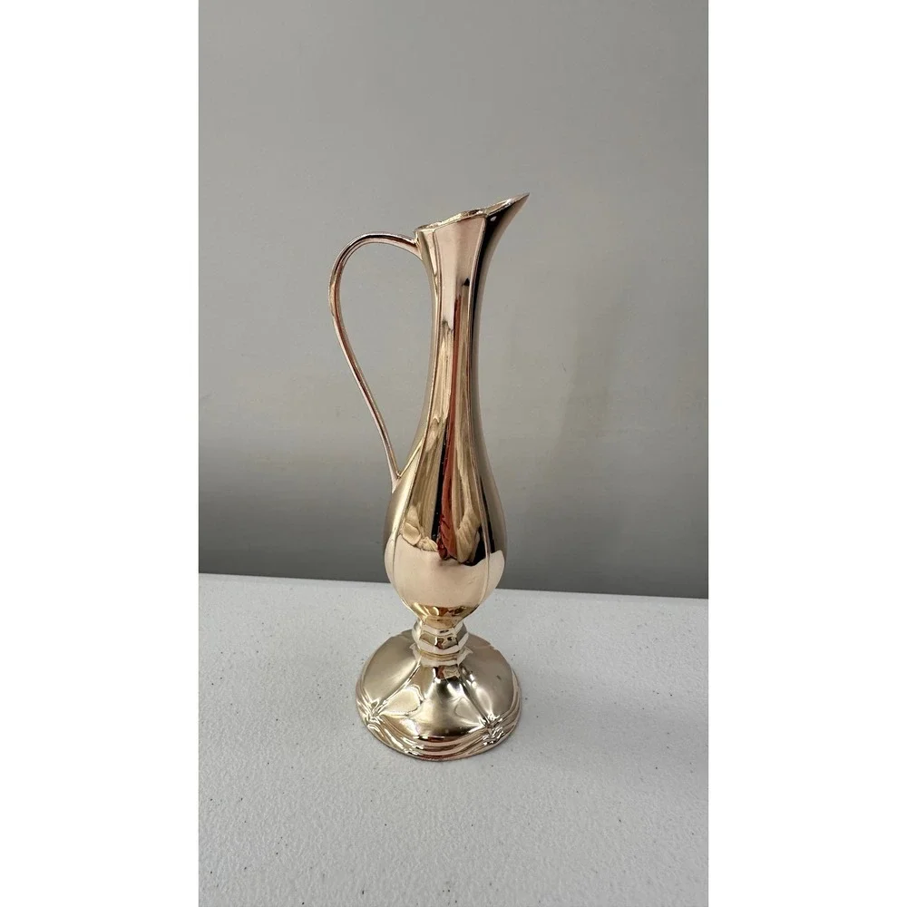 Vintage Bud Vase Pitcher Set Silver Gold Tone Mid Century Modern Farmhouse Decor